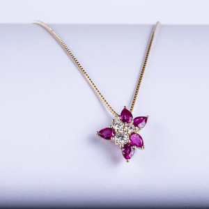 Relojes de Vietnam, cadena de eslabones de lujo, collar con colgante de diamante rubí para mujer, oro amarillo de 14 quilates en forma de flor, oro de 18 quilates, regalo de platino - Product Image 2