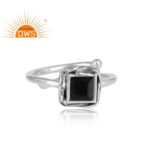 Dark Black Onyx <b>Square</b> Shape Gemstone Ring Jewelry Supplier 925 Silver Girl's Oxidized <b>Adjustable</b> ring Jewelry Manufacturer - Product Image 2