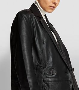 เสื้อโค้ทหนังสำหรับทุกเพศกันน้ำสีดำพร้อมกระดุมปิดมีให้เลือกทุกสีและหนังทุกชิ้นผลิตในปากีสถาน - Product Image 3