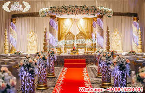 Forme ronde doré sculpté mariage Mandap indien mariage fibre Mandap à Toronto élégant vente chaude or sculpté Mandap ensemble USA - Product Image 4