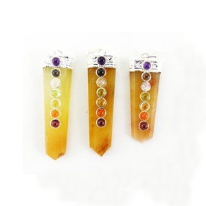 Sept Chakra Jaune Aventurine Plat Crayon Pendentif Unisexe Religieux Cristal Bijoux avec Agate et Diamant pour Cadeau pour Enfants - Product Image 1