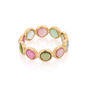 Anillo de oro amarillo de 18 quilates con gemas de turmalina Natural, joyería fina hecha a mano, para regalo de cumpleaños - Product Image 2
