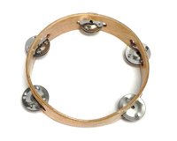 Handmade Natural Wooden Tambourine Single Row 5 Pair Jingles 7" Percussion Musical Instrument