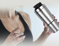 Fsda — Shaker en acier inoxydable, avec couvercle de mélange intégré et boule de mélangeur, bouteille à Shaker Premium avec compartiment de rangement torsadé