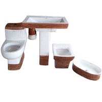 Ensemble de salle de bain en céramique design, WC, lavabo sur pied, lavabo de table et lavabo mural en bois blanc bicolore