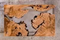 Table basse industrielle en bois massif à bord vivant en résine époxy pour meubles de salon ou décoration intérieure