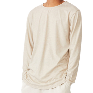 Camiseta de manga larga de algodón puro, color beige, estilo casual, para hombre, venta al por mayor OEM, según el deseo y requisito del cliente. - Product Image 2