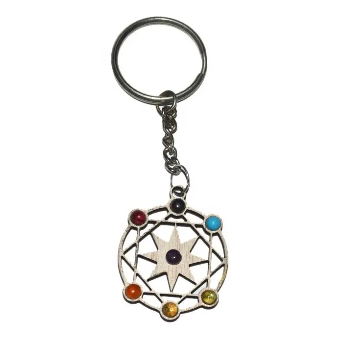Wooden Pentagram Shape Chakra Keychains - Buy Chakra Wooden Keychains