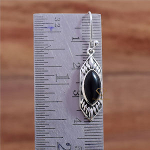 925ต่างหูเงินสเตอร์ลิง Boho คุณภาพสูงพลอยโอนิกซ์สีดำธรรมชาติลดลงเครื่องประดับรูปทรงมาร์คีส์สำหรับเป็นของขวัญอินเทรนด์ - Product Image 3