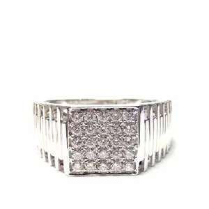 Кок классический дизайн полированная 18-каратного белого настоящим бриллиантом Драгоценности спортивный квадратной формы джентльмен кольцо для сына муж подарок на день рождения