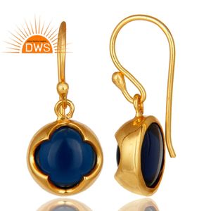 Pendientes colgantes chapados en oro y plata de ley hechos a mano, aretes de GEMA de corindón azul, joyería de plata certificada al por mayor - Product Image 3