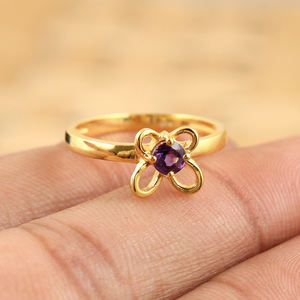 Belle bague à motif de fleur d'améthyste, bague tendance plaquée or avec pierre précieuse, élégante bague à motif de fleur d'améthyste, bijoux plaqués or - Product Image 4