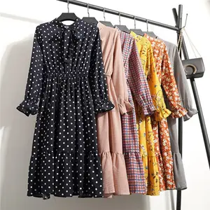 Robe élégante de bureau pour dames, tenue de bureau Vintage, à pois, motif Floral, manches longues, Mini, tendance automne hiver 2019