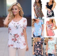 T-shirts vintage à imprimé floral pour femmes, top décontracté, de conception personnalisée pour l'été