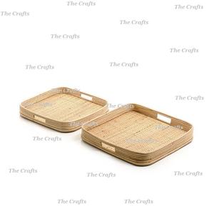 Plateau de service en bambou et rotin de conception la plus récente, qualité supérieure, forme carrée, plateau pour aliments, café, thé, collations en Inde - Product Image 1