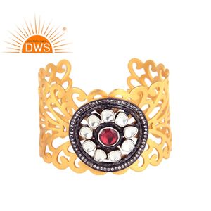 บุษราคัมโกเมนอัญมณีข้อมือผู้ผลิตเครื่องประดับอินเดีย18พันชุบทอง925เงินของผู้หญิงกำไลข้อมือเครื่องประดับ - Product Image 1