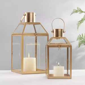 Bougeoir en métal doré avec verre, lanterne pour décoration intérieure ou mariage - Product Image 5