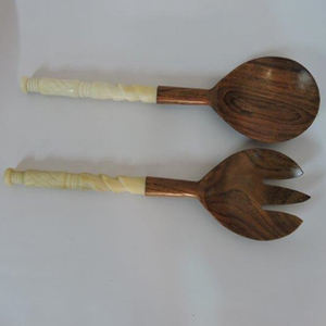 Utensilios de mango de resina en espiral y madera de 13 pulgadas para servir ensaladas, cuchara de madera, tenedor, accesorios de cocina, utensilios de cocina - Product Image 4