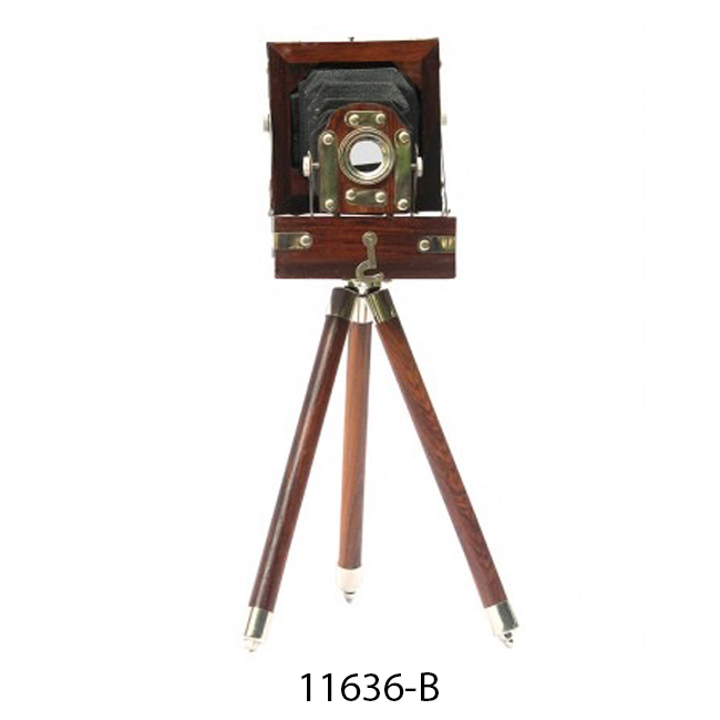 家の装飾のための木製三脚スタンド付き珍しいヴィンテージ木製カメラ