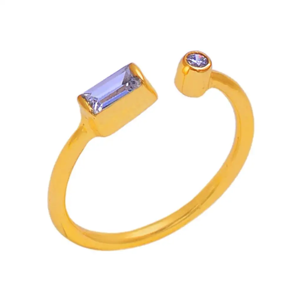 Baguette & Round Tanzanite Gemstone Cuff Band Ring Fine Jewelry Bulk Order 925 Sterling Silver Gold Plated Natural Solid