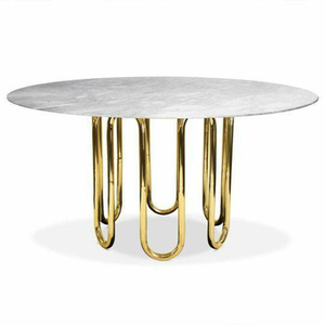 Hot Stylish 2025 New Design Copper Serving Bowl with Handles Elegant Gothic Style <b>White</b> Marble Gold Plated <b>Round</b> <b>Table</b> Wholesale - Product Image 3