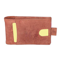 Dompet Kulit Asli Tipis OEM Kustom dengan RFID Blocking, Penjepit Uang, Ritsleting, Hiasan Huruf, Gaya Klasik Modis