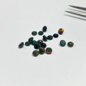 Penjualan Laris Harga Terjangkau Natural 5Mm Hitam Opal Etiopia Segi Bulat Batu Permata Longgar untuk Pembuatan Perhiasan