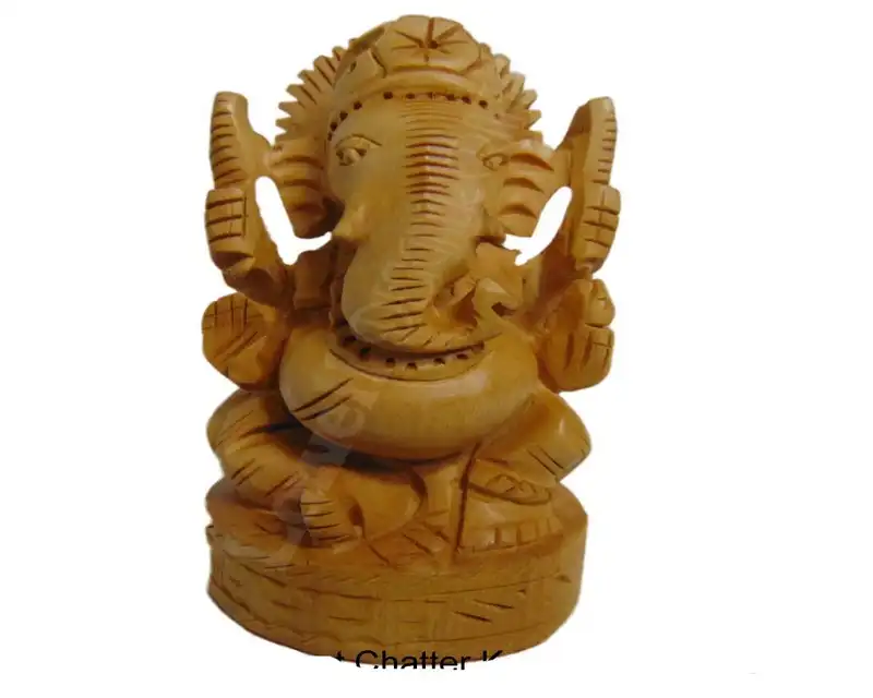 Wooden Ganesha Statue Hindu God Ganesh Hand Carved Lord Elephant