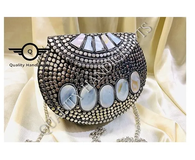 Hot Selling Women Summer Beach Metal Round Hand Handbag / Clutch Bag /ladies purse from India by Quality Handicrafts
