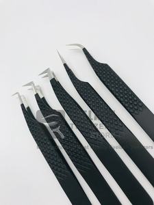 แหนบต่อขนตาสีดำพร้อมหัวสีเงินแหนบปลายไฟเบอร์แหนบปลายสแตนเลสแบบทึบรับขนตาโลโก้ได้เอง - Product Image 3