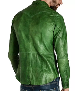 T-shirt en cuir véritable à manches courtes pour hommes respirants avec des chemises en cuir à la mode 2025 - Product Image 2