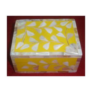 Boîte à bijoux en nacre naturelle, plus grand fabricant, jaune et blanc, incrustation d'os de perles - Product Image 1