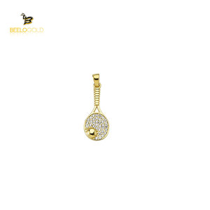 14K <b>Solid</b> <b>Gold</b> Racquet Necklace Sports Charm <b>Pendant</b> - Product Image 1