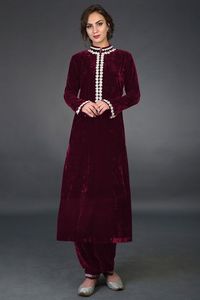 Mousseline de soie Indie Folk imprimé floral à manches longues A-ligne Kurta et Salwar avec broderie Zardozi pour la fête et l'usure quotidienne été - Product Image 2