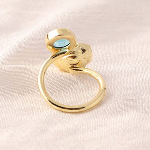 Wholesale High Quality Round Blue <b>Quartz</b> & Natural Geode Druzy Double Stone Adjustable <b>Ring</b> Gold Plated Statement Druzy <b>Rings</b> - Product Image 5