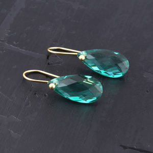 Boucles d'oreilles à facettes en forme de goutte d'eau, bijoux à la mode et fins, boucles d'oreilles en laiton plaqué or jaune - Product Image 5