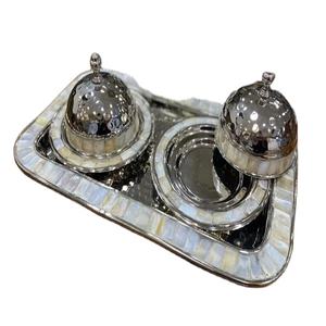 Juego de 2 tazones para servir con bandeja, cuenco decorativo de latón de diseño moderno, Color plateado, para restaurante, Hotel - Product Image 1