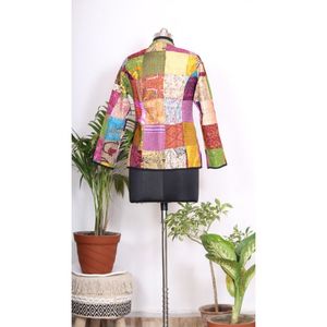 Manteau de veste matelassée en coton imprimé bloc à la main, manteau fait à la main pour femmes, veste à imprimé floral, veste Boho, veste matelassée - Product Image 4