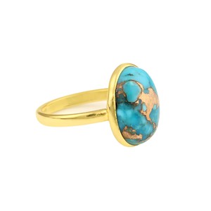 Women's High Quality Sterling Silver Gold-Plated <b>Ring</b> High Quality Natural Blue Copper <b>Turquoise</b> Oval <b>Ring</b> Direct From Supplier - Product Image 2