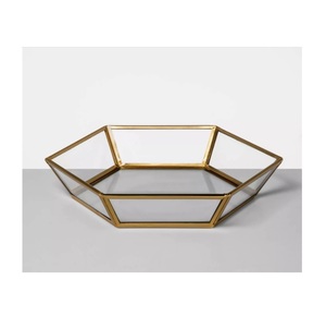 Plateau de service en laiton et en verre, Design Hexagonal de 16mm, plateau de service fait à la main au Design Unique - Product Image 4