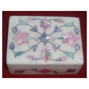 Marble Some Pink And Blue Mother Of Pearl Stone Inlaid Box