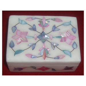 Marble Some Pink And Blue Mother Of Pearl Stone Inlaid Box - Product Image 1
