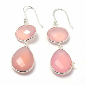 Boucles d'oreilles en argent Sterling 925 faites à la main calcédoine rose naturelle pierre précieuse lunette fantaisie ensemble pour les fêtes de mariage cadeaux à la mode - Product Image 2