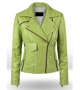 Chaqueta de piel de vaca con cremallera para mujer, color verde, loro, novedad, 2020 - 2021 - Product Image 1