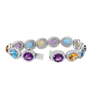 Wholesale Natural Oval Multi Gemstone and Cubic Zircon 925 <b>Solid</b> Sterling Handmade Women's Tennis <b>Bracelets</b> for Gifts Parties - Product Image 3