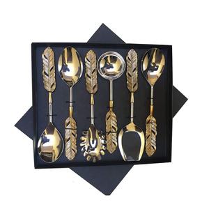 Serving <b>Utensils</b> <b>Set</b> with Gold Wings Design Handle Hammered Handle Cutlery <b>Set</b> stainless steel rustic hammered steel cutlery <b>set</b> - Product Image 3