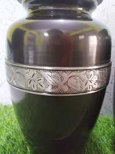 American Style Urn for Human Ashes ALUMINIUM BLACK with SILVER ENGRAVED Brassworld India <b>Funeral</b> <b>Supplies</b> - Product Image 2