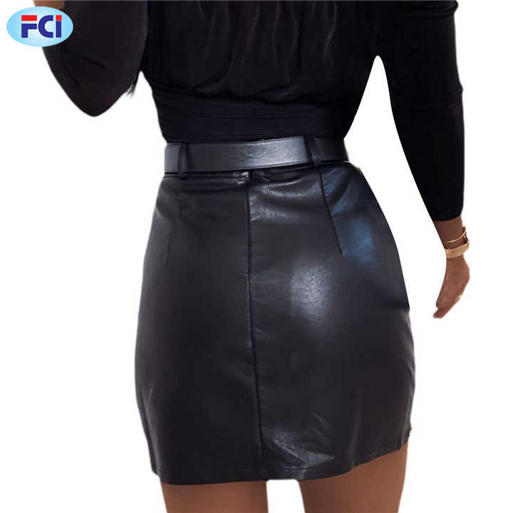 Women's Pencil Skirt Faux Leather High Waist Elegant Mini Skirt Sexy Studded Leather Skirt