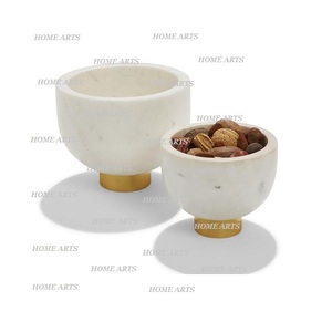 ชามสลัดหินอ่อนทำมือพร้อมฐานโลหะ ชามผลไม้ทรงกลมสำหรับวางบนโต๊ะ ขนาดสั่งทำได้ในอินเดีย - Product Image 2