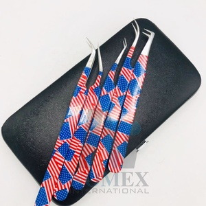 Bandera americana Impresión en papel Pestañas Belleza y herramientas Acero inoxidable Etiqueta privada Pinzas de extensión de pestañas y espejo de pestañas - Product Image 6